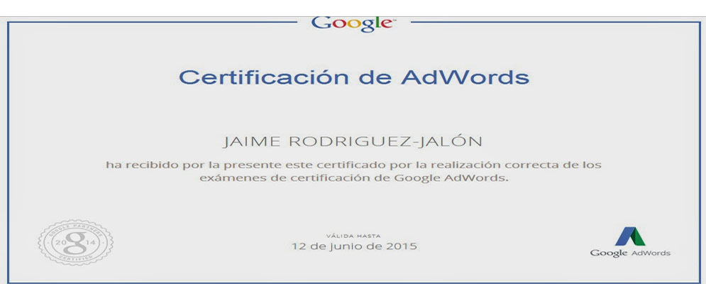 iMago iMagen es Partners de Google Adwords™  con uno de sus mienbros Certificado